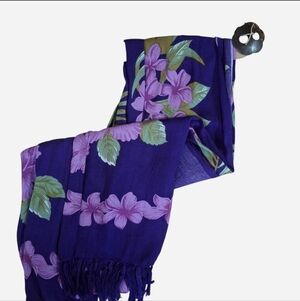 NWT Floral Purple Sarong Scarf Wrap Beach Coverup with Pink Flowers